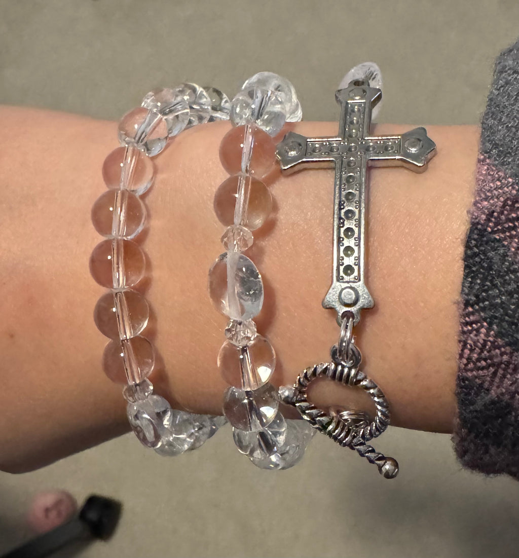 Clear White Crystal Rosary Necklace