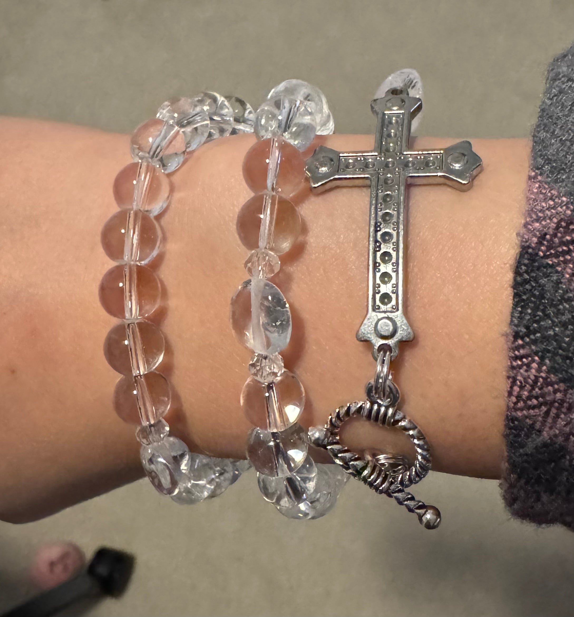 Clear White Crystal Rosary Necklace