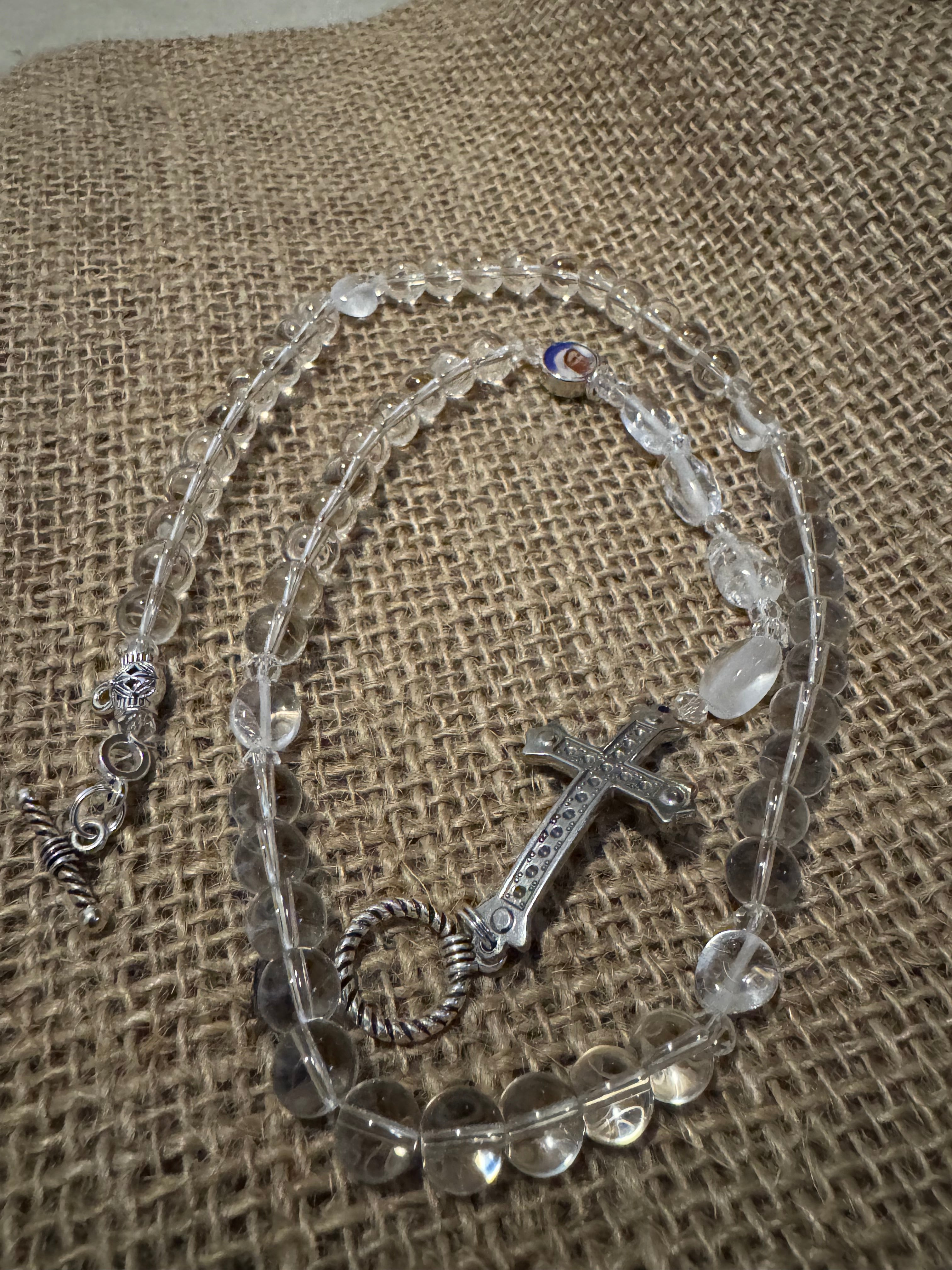 Clear White Crystal Rosary Necklace