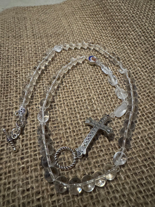 Clear White Crystal Rosary Necklace