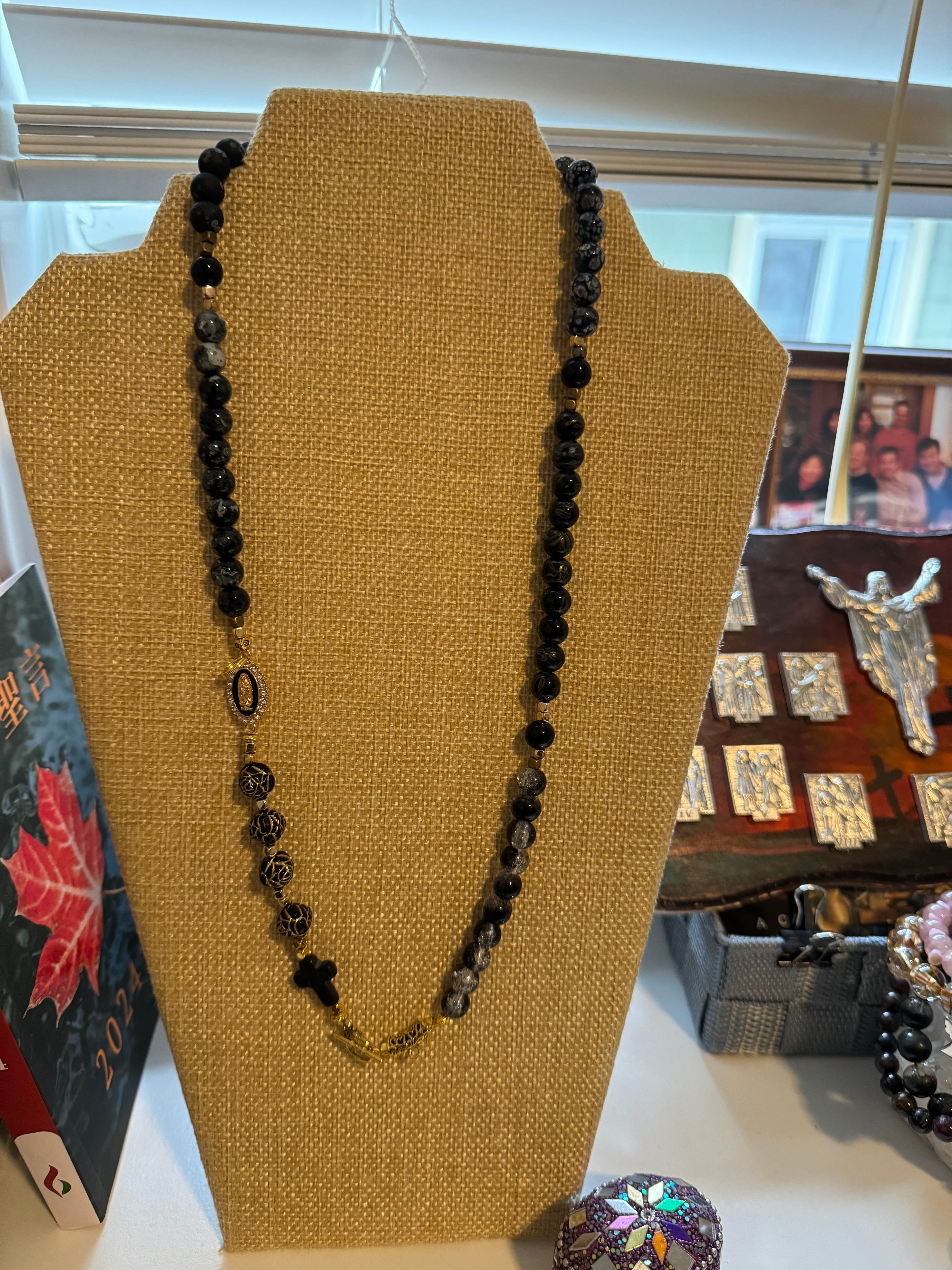 Black Agate Rosary Necklace