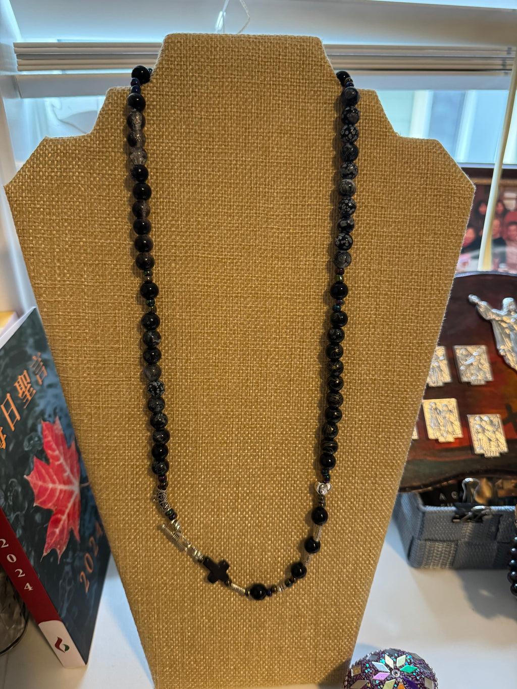 Black Agate Rosary Necklace