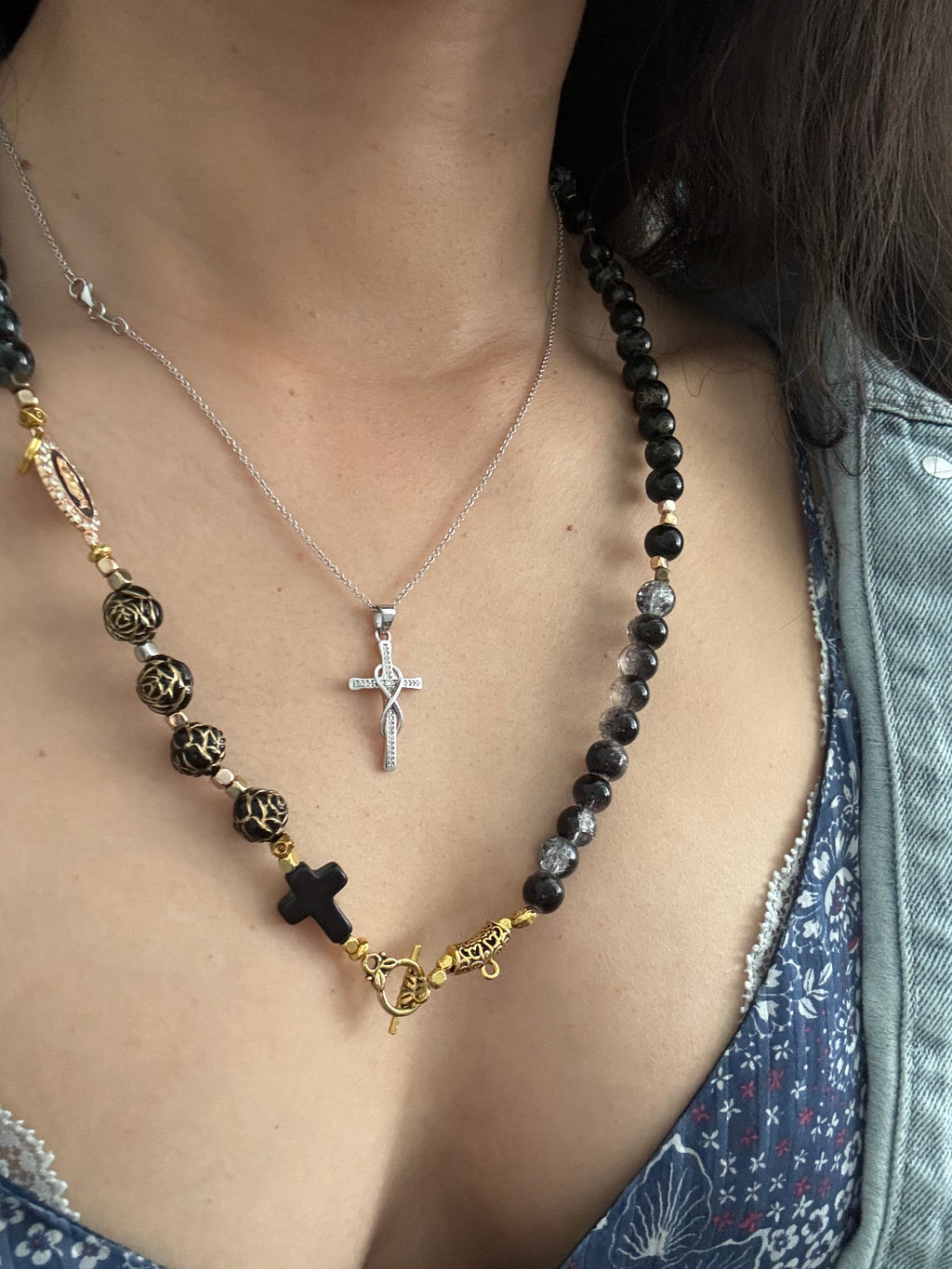 Black Agate Rosary Necklace