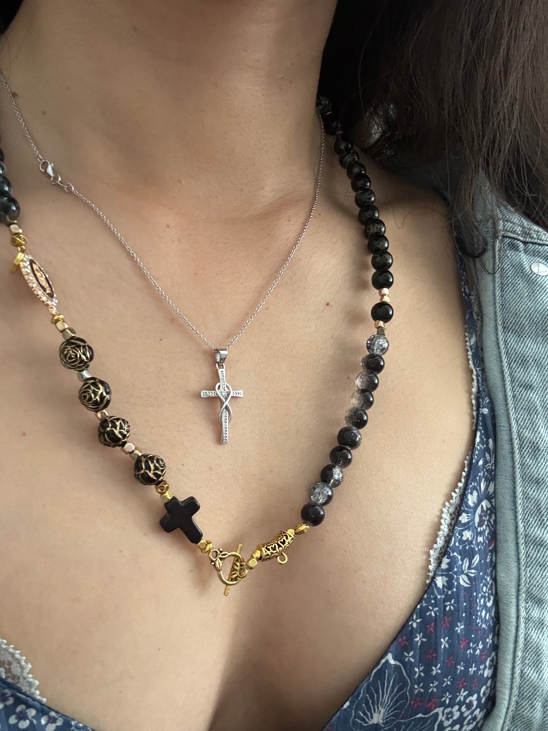 Black Agate Rosary Necklace