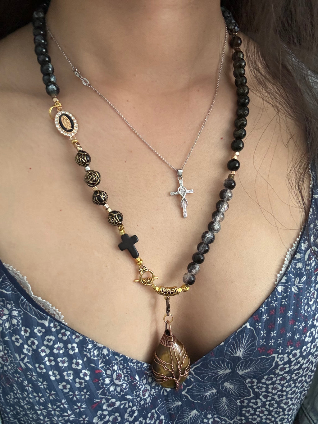 Black Agate Rosary Necklace