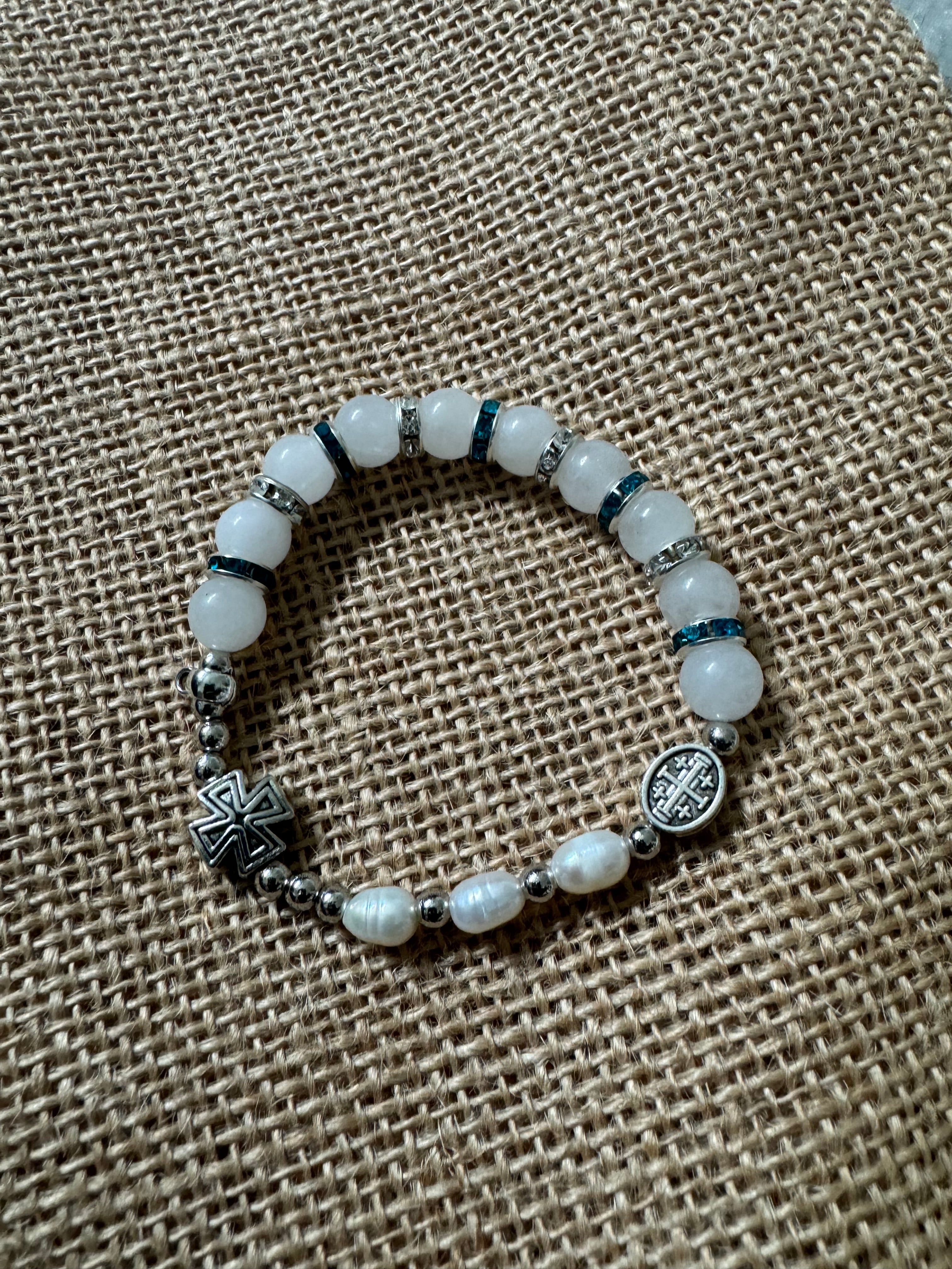 June's Moonstone with Pearl Rosary Bracelet