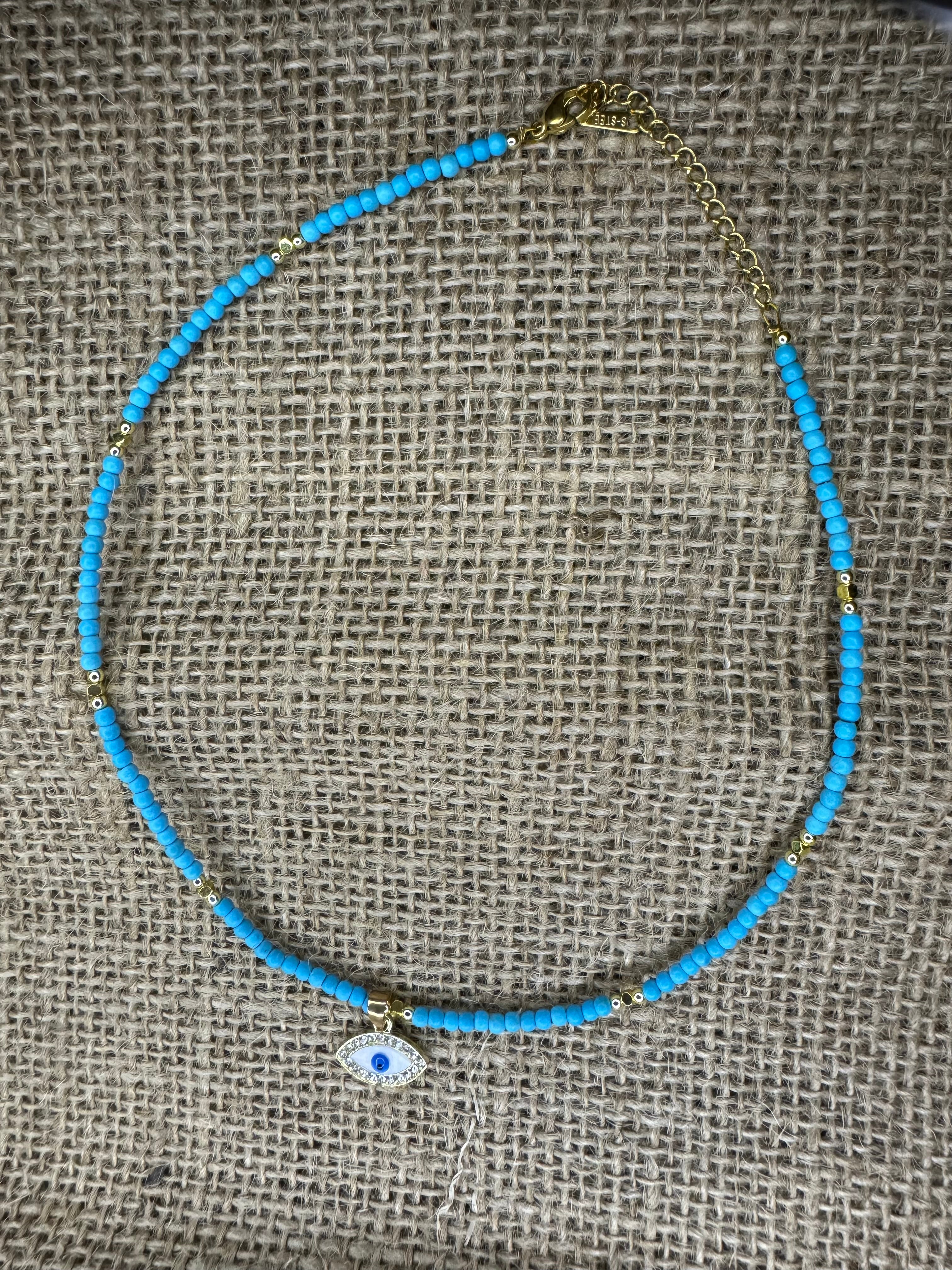 Turquoise Beaded Evil Eye Necklace