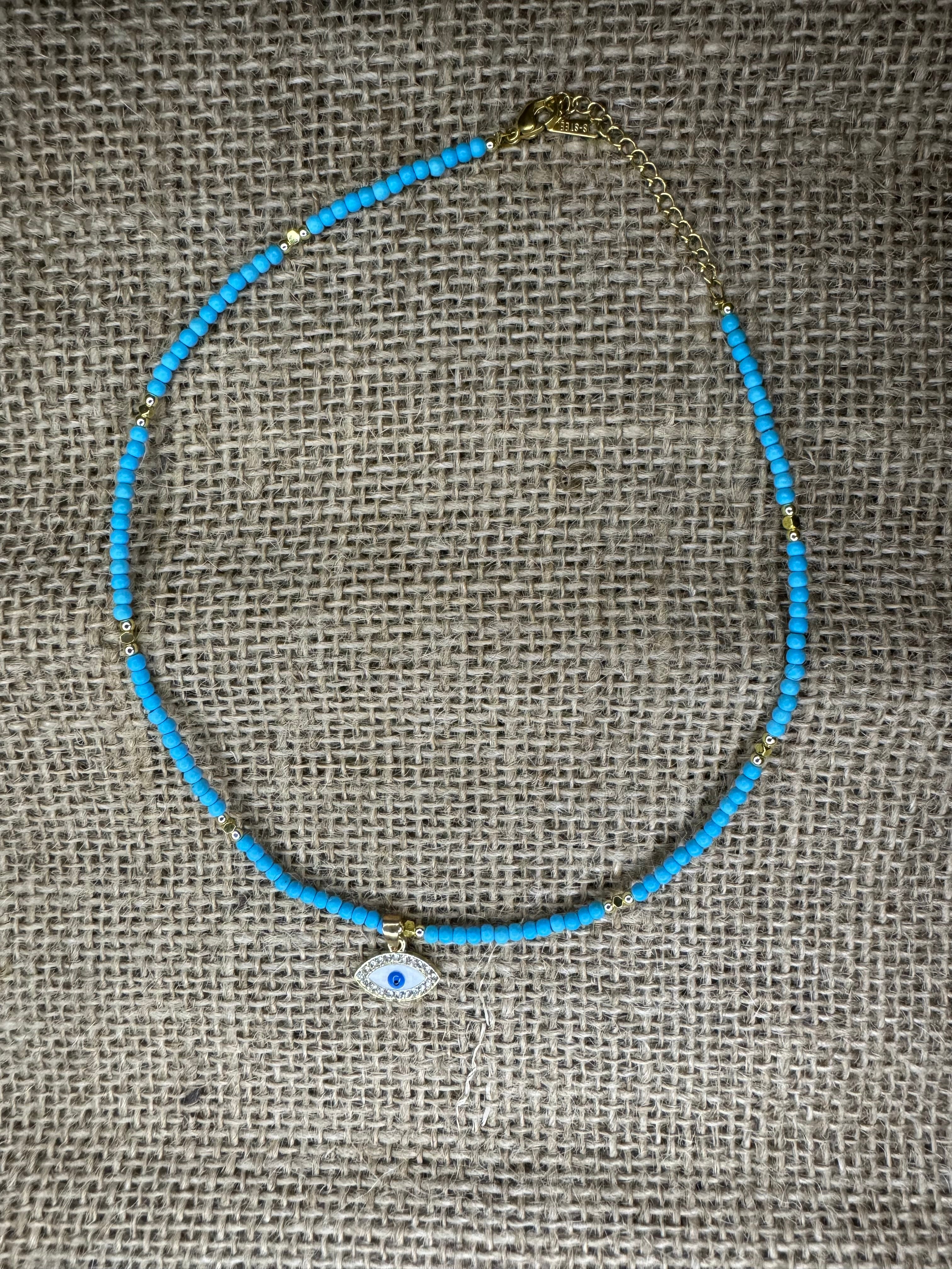 Turquoise Beaded Evil Eye Necklace