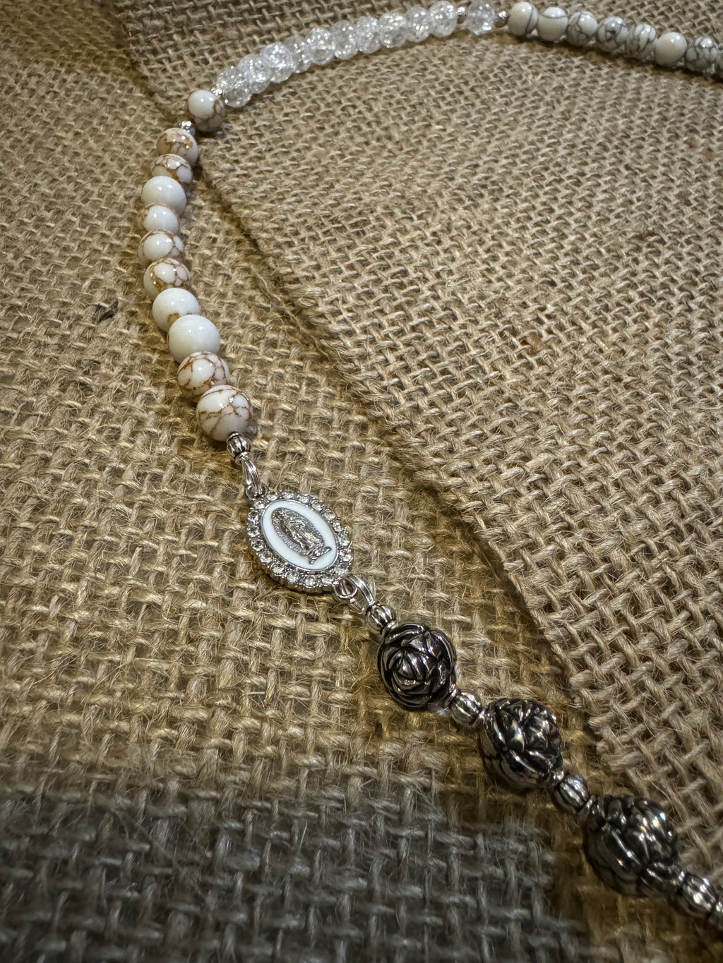 White Turquoise and Jasper Rosary Prayer Beads