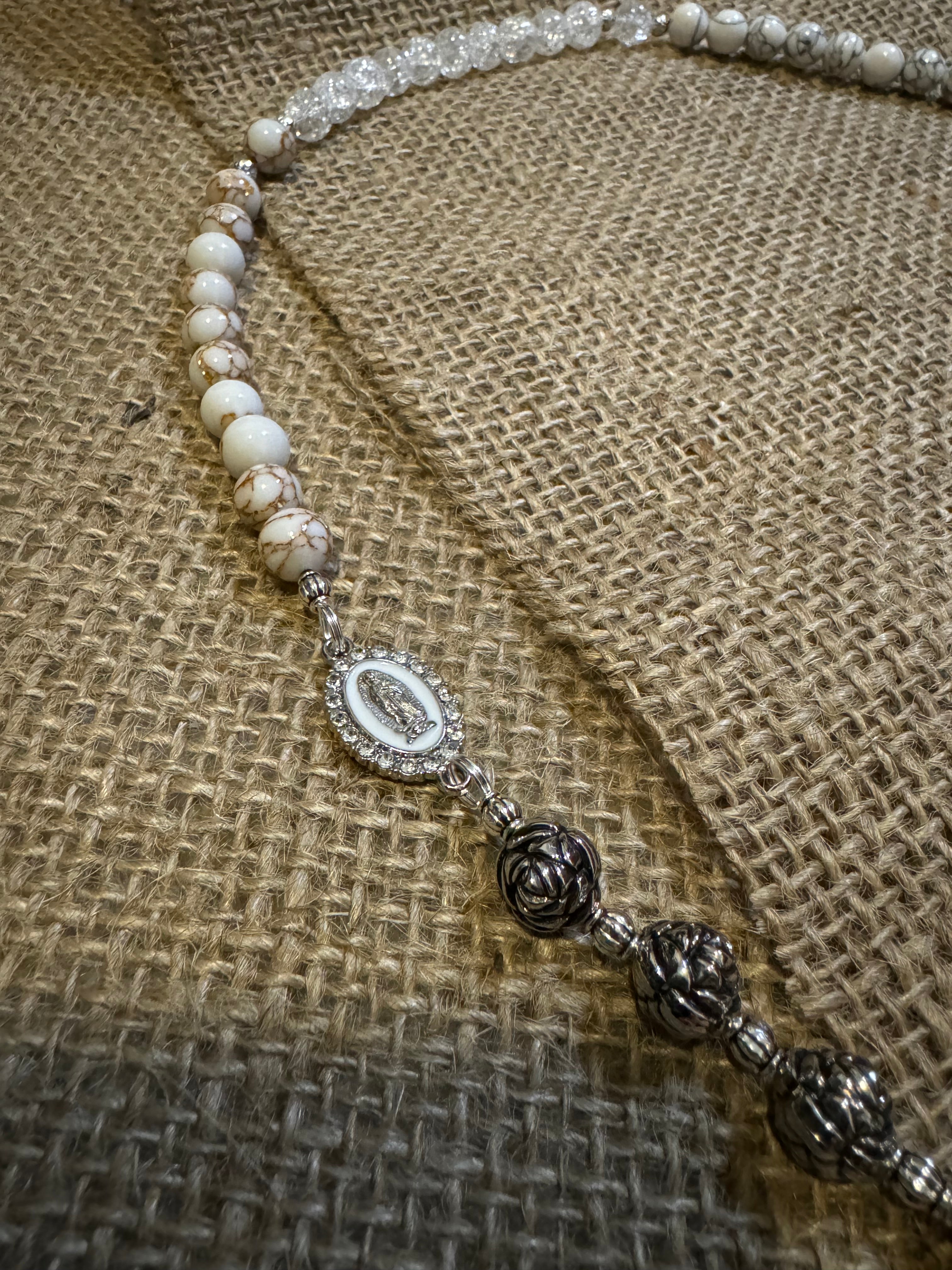 White Turquoise and Jasper Rosary Prayer Beads