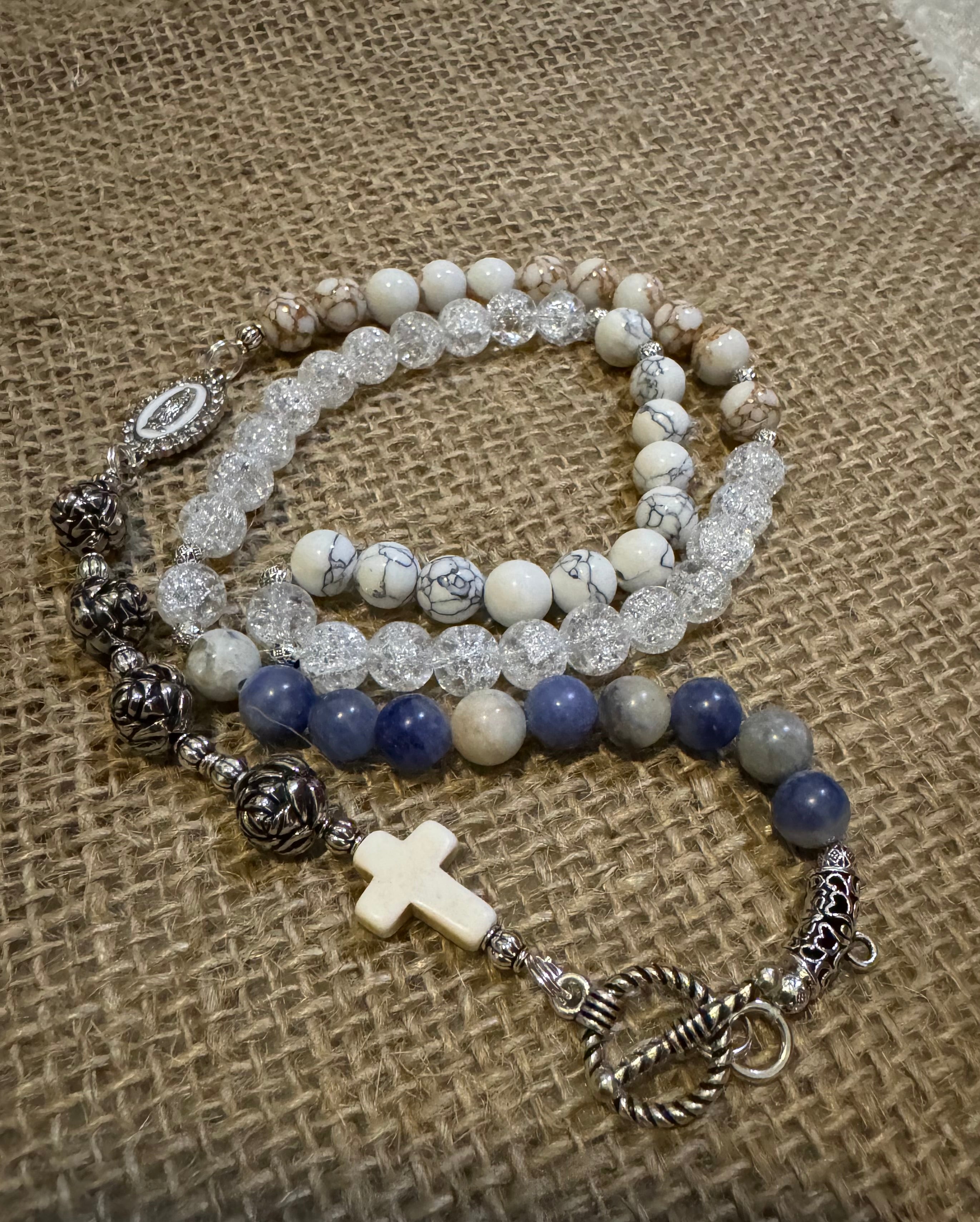 White Turquoise and Jasper Rosary Prayer Beads