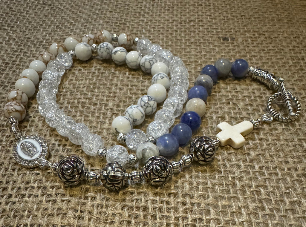 White Turquoise and Jasper Rosary Prayer Beads