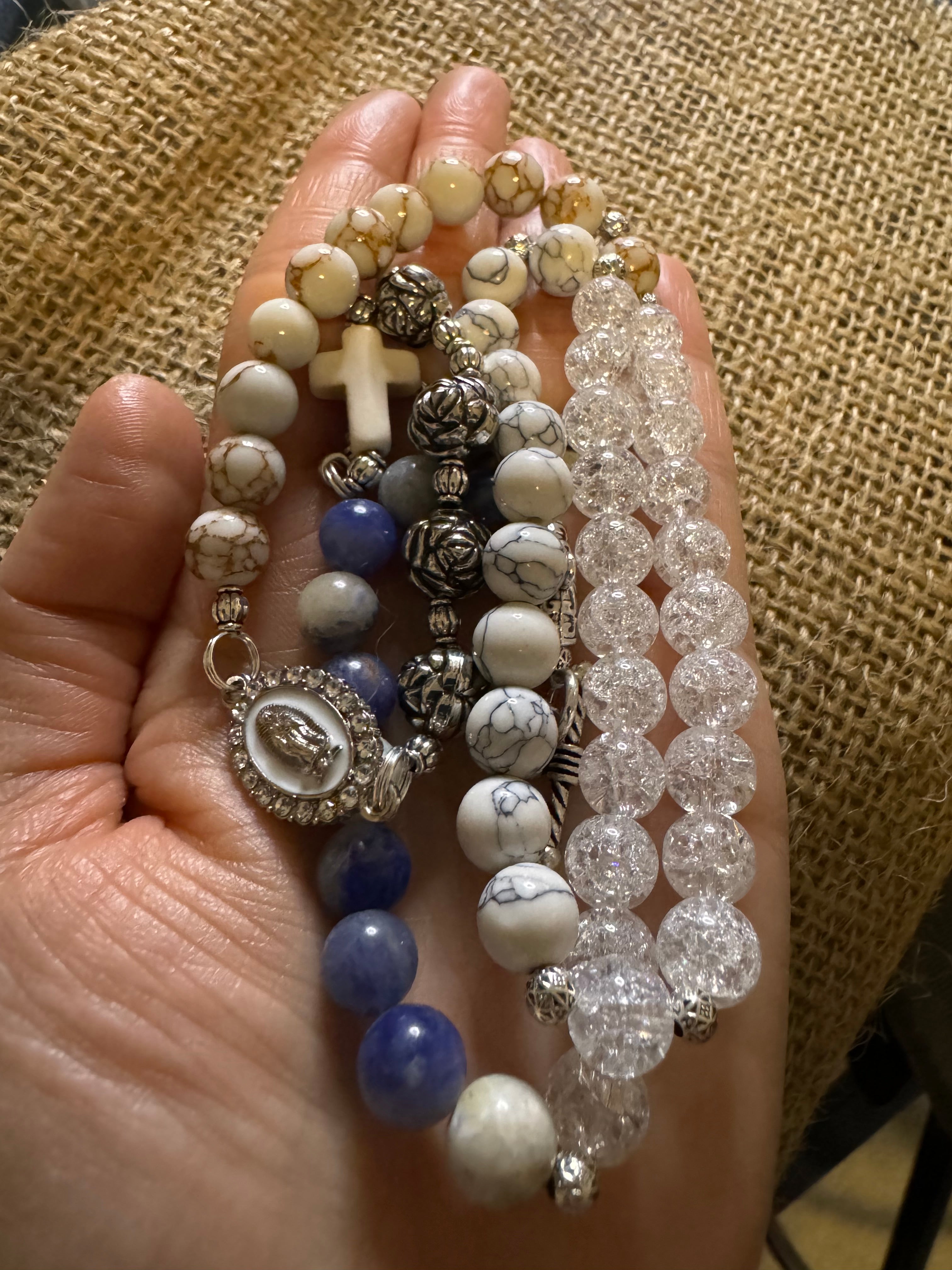 White Turquoise and Jasper Rosary Prayer Beads