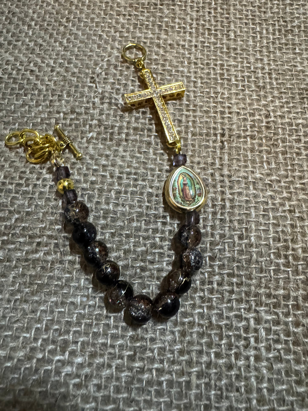 Black and Gold Agate Rosary Bracelet
