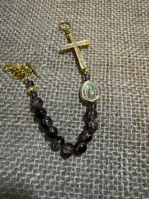 Black and Gold Agate Rosary Bracelet