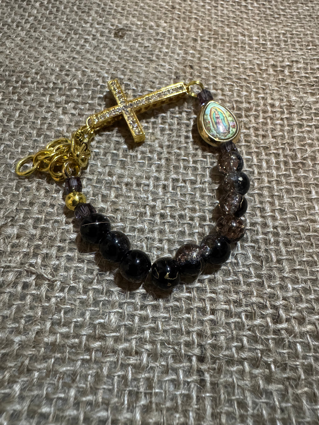 Black and Gold Agate Rosary Bracelet