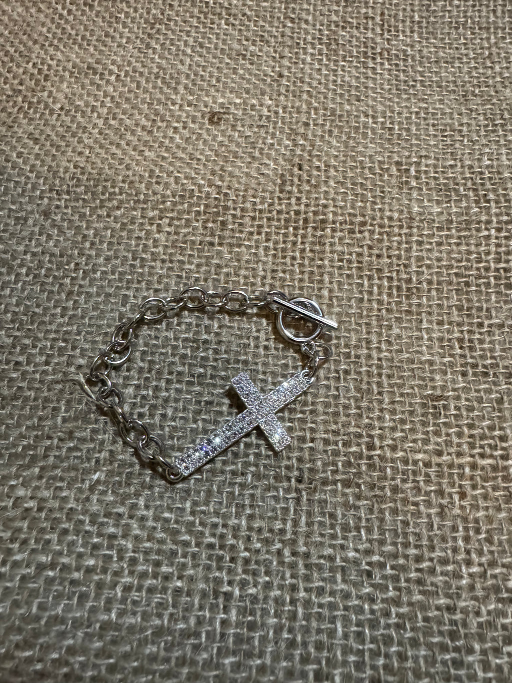 Silver Crystal Cross Bracelet