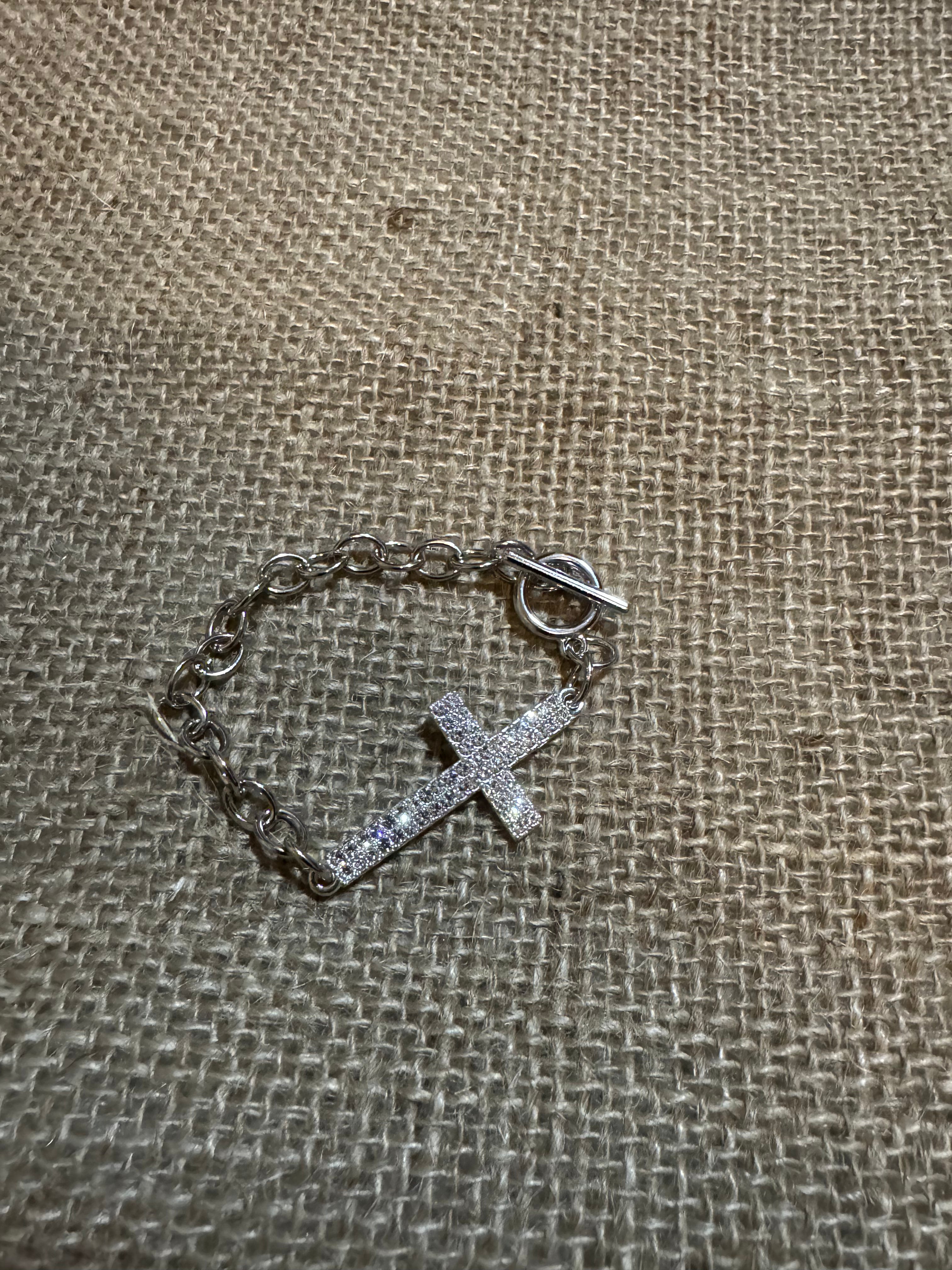 Silver Crystal Cross Bracelet