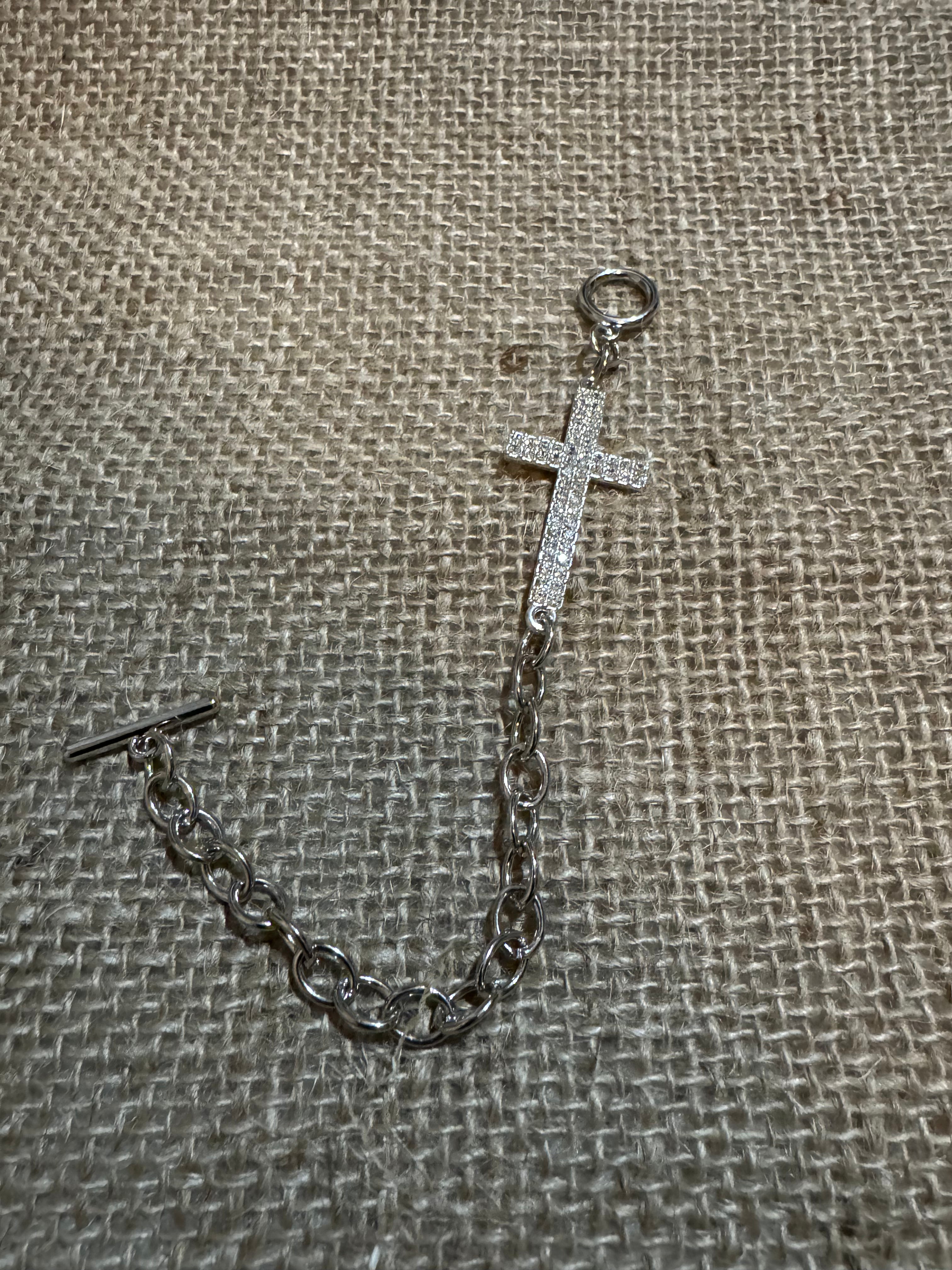 Silver Crystal Cross Bracelet