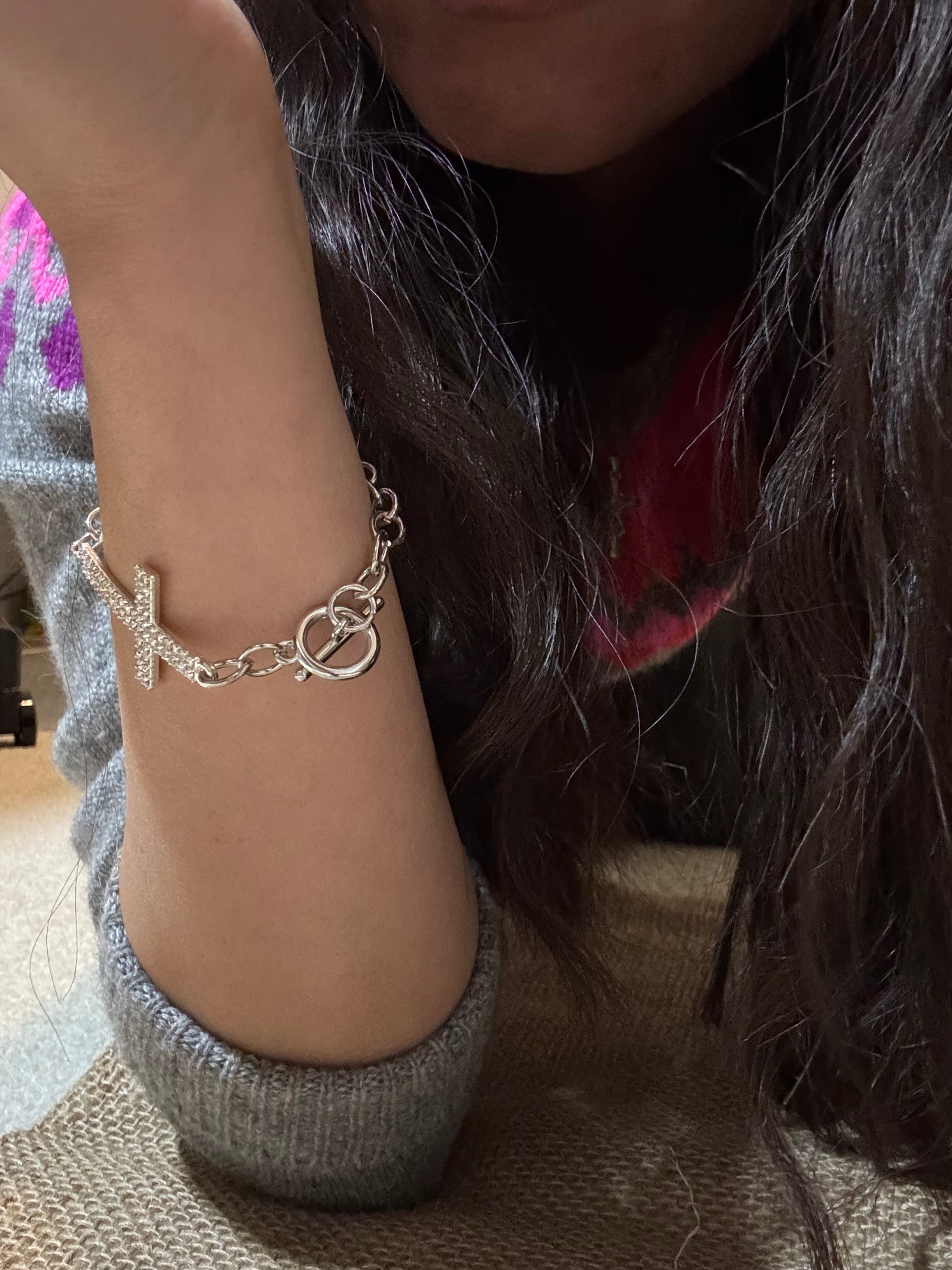 Silver Crystal Cross Bracelet