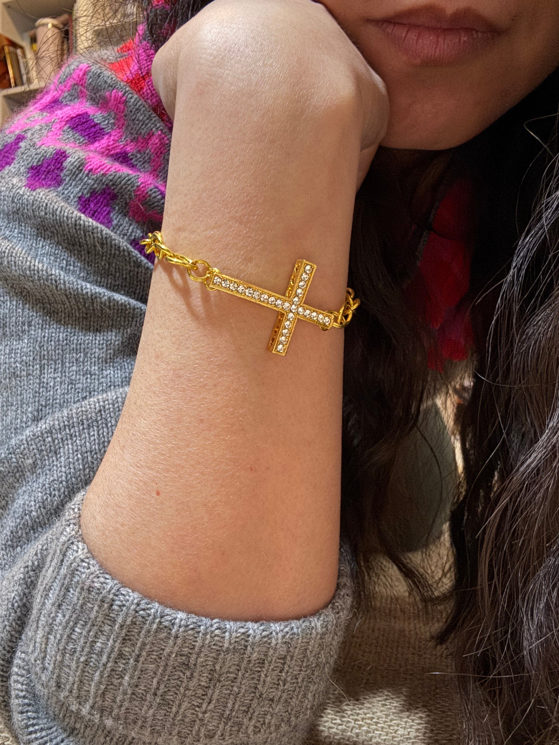 Gold Crystal Cross Bracelet