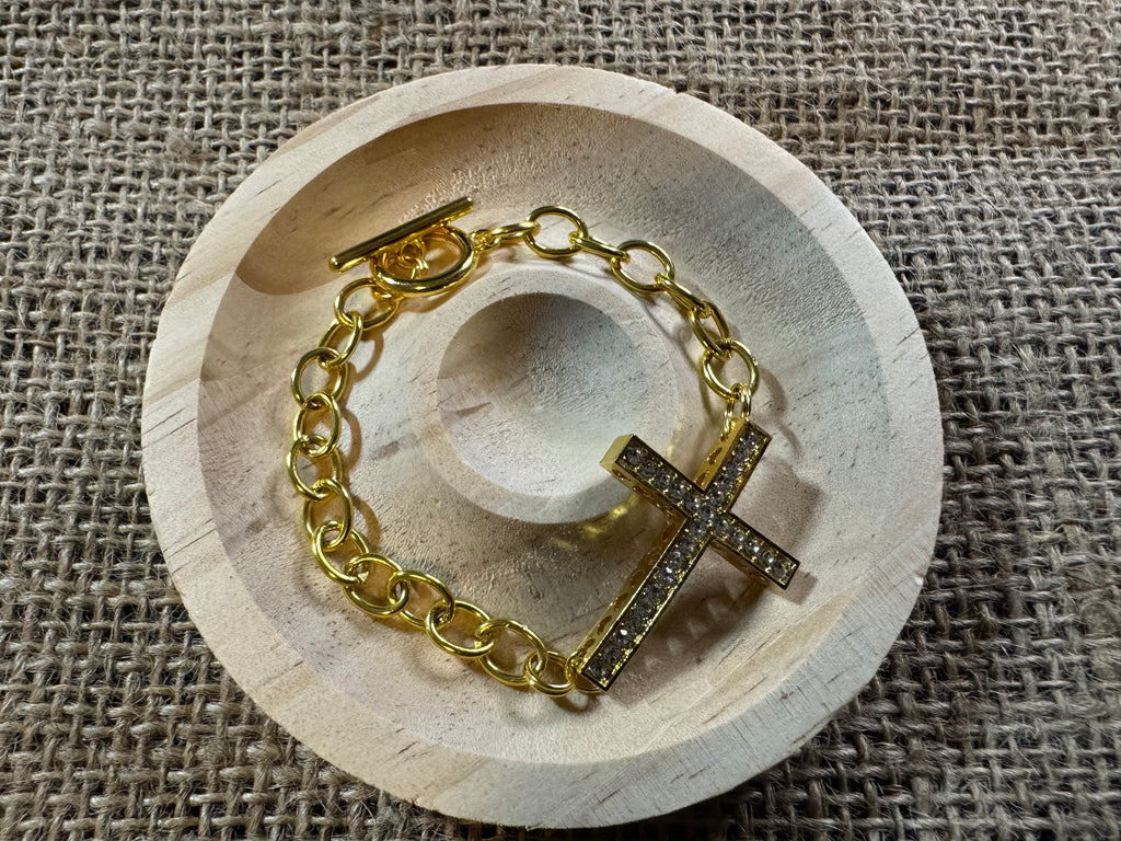 Gold Crystal Cross Bracelet