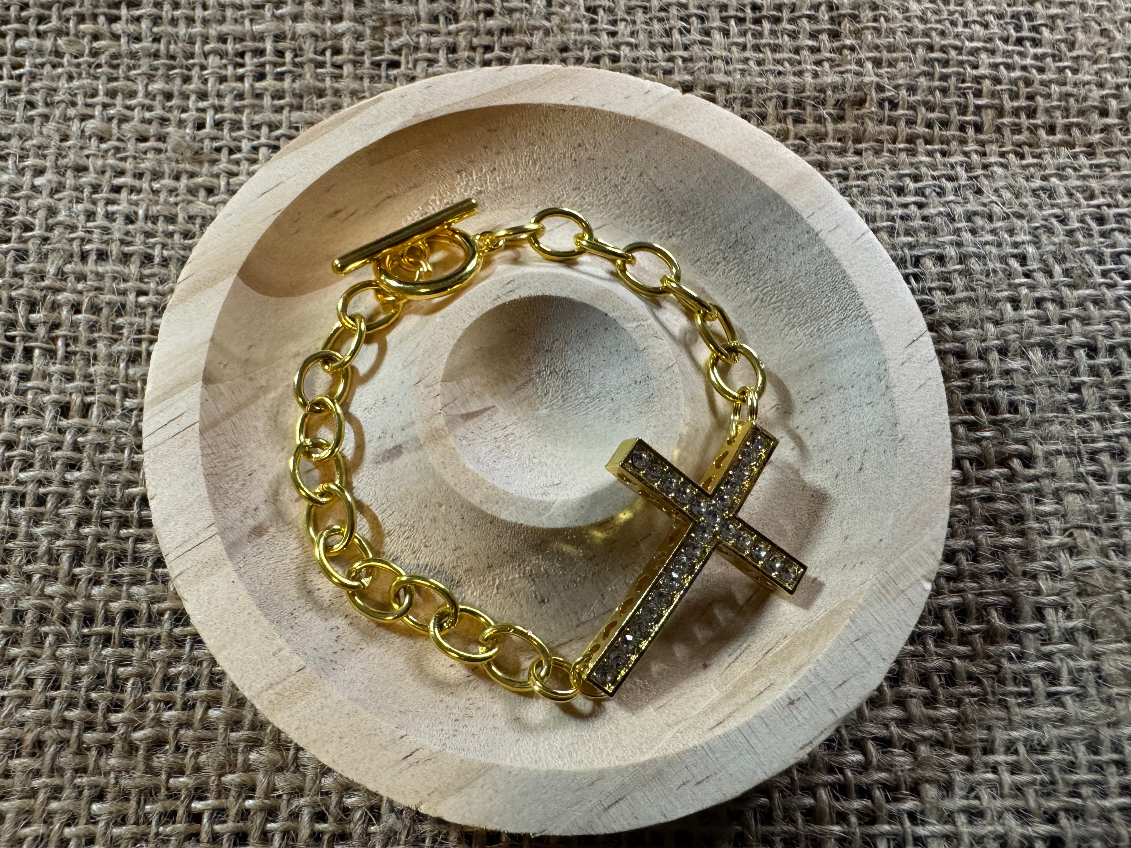 Gold Crystal Cross Bracelet