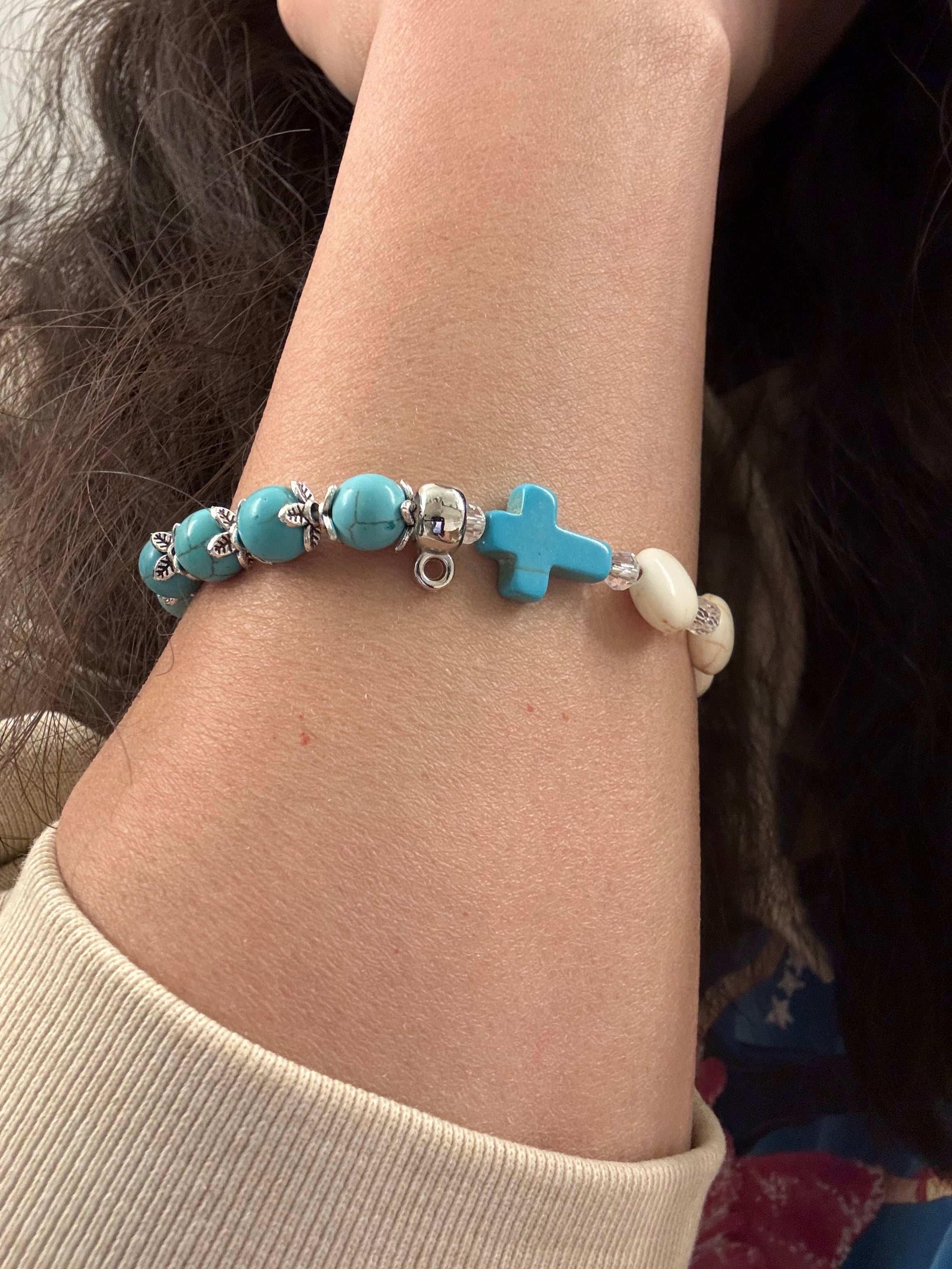 White and Blue Turquoise Rosary Bracelet