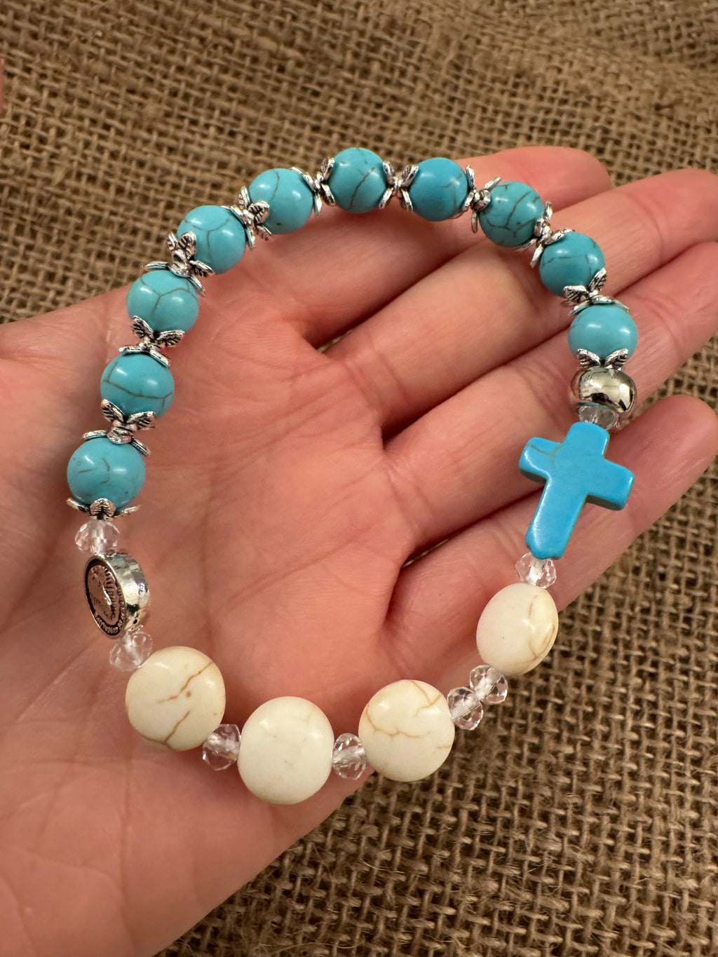 White and Blue Turquoise Rosary Bracelet