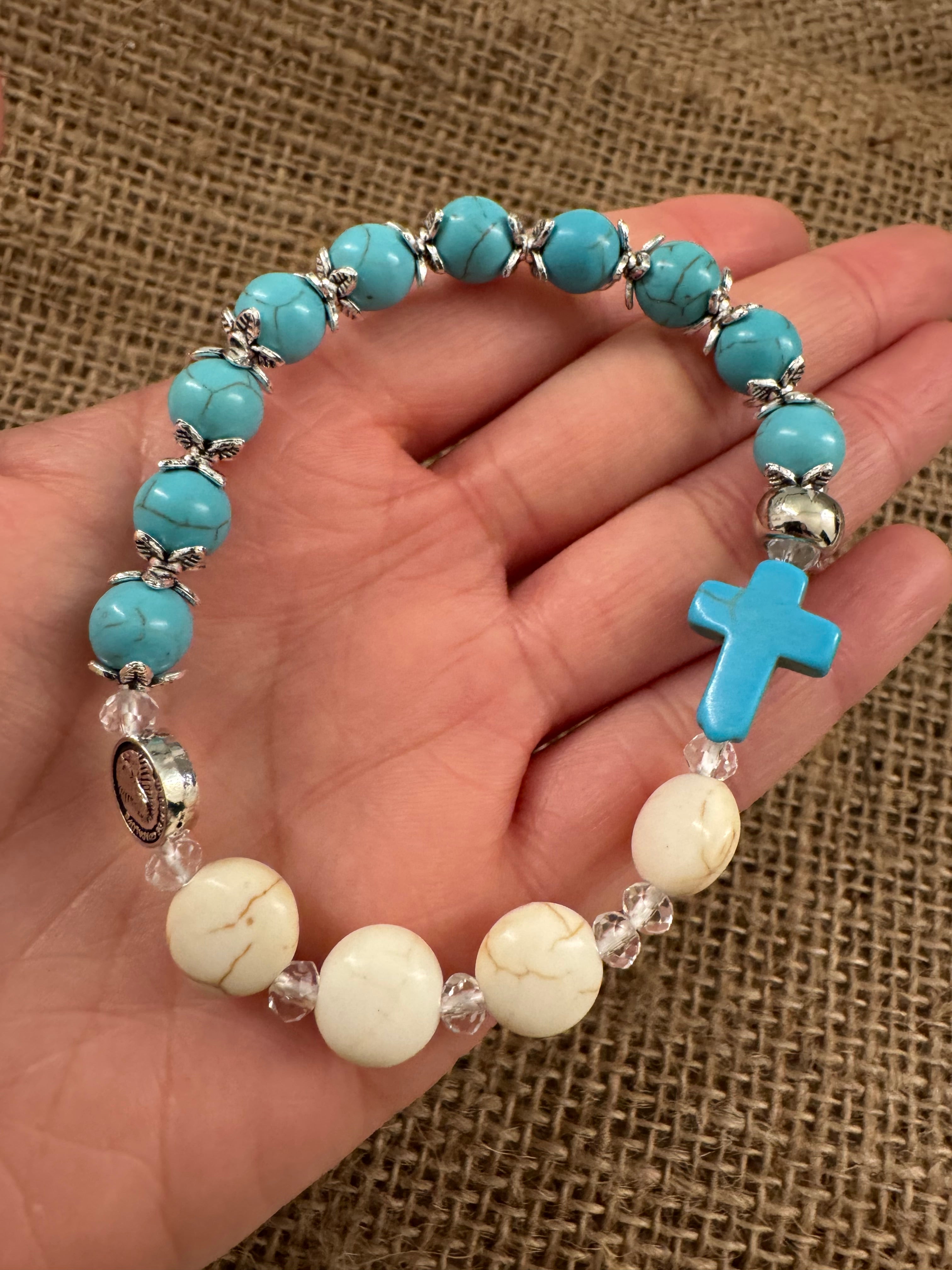 White and Blue Turquoise Rosary Bracelet