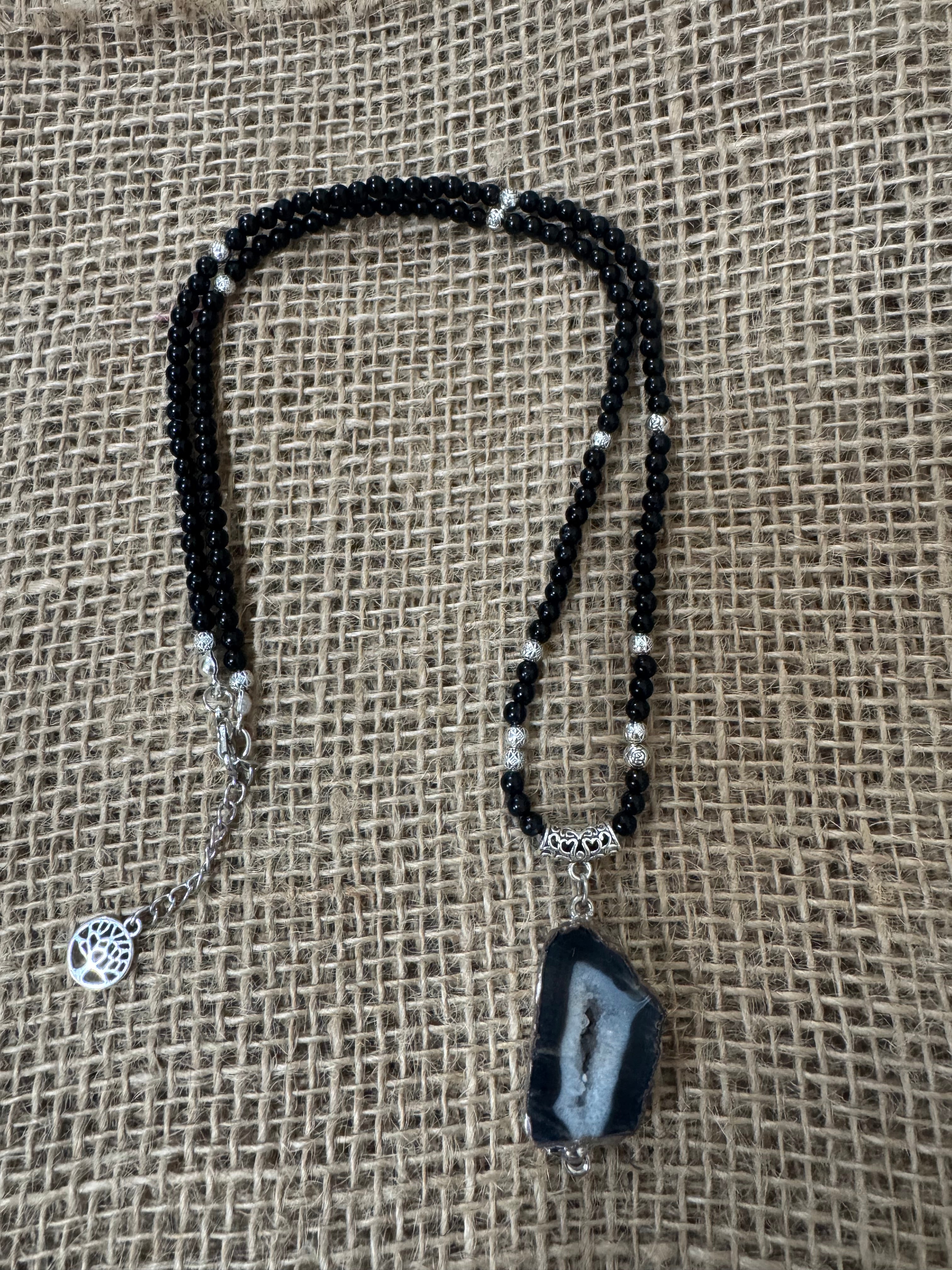 The Black Agate Crystal Pendant Necklace