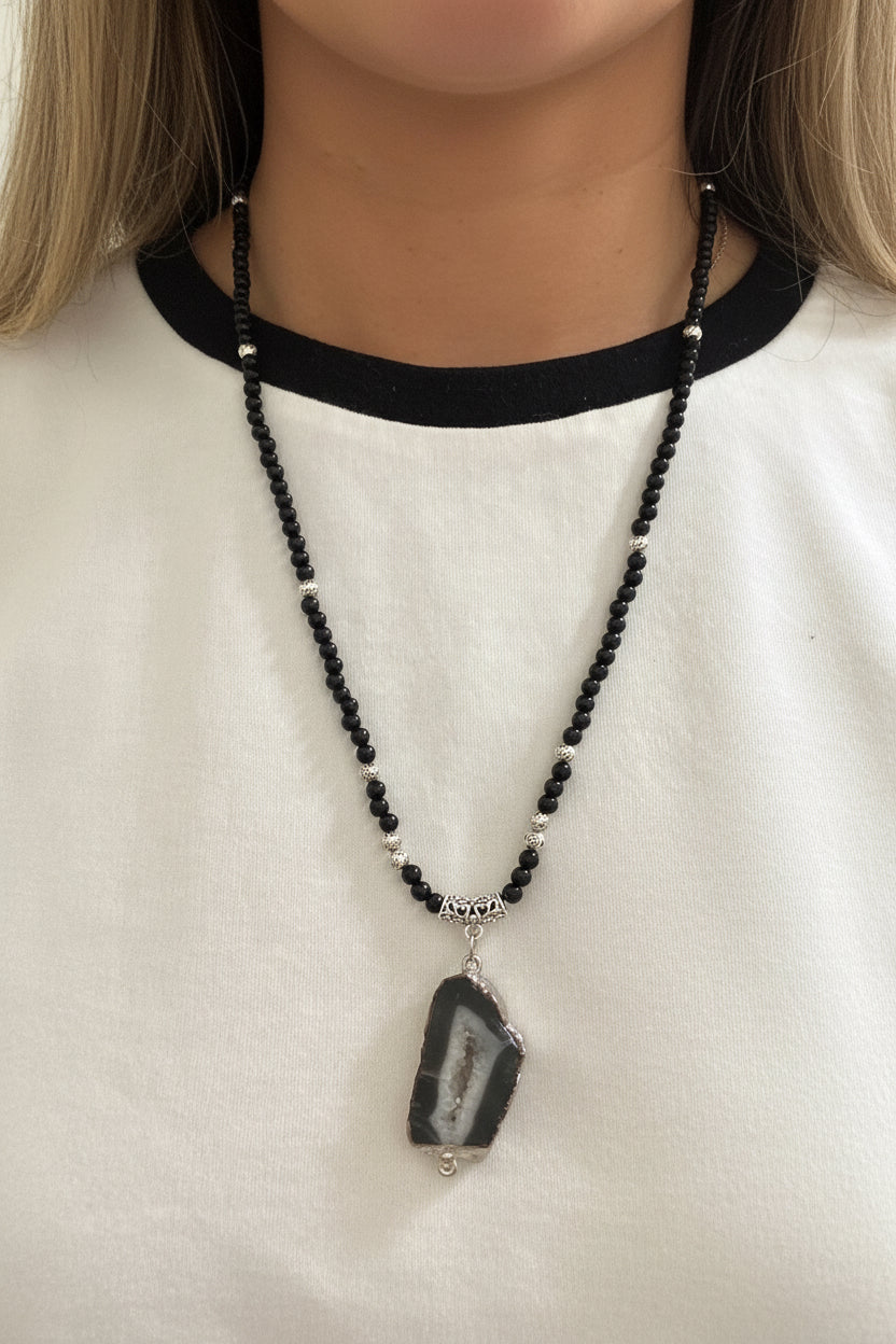 The Black Agate Crystal Pendant Necklace