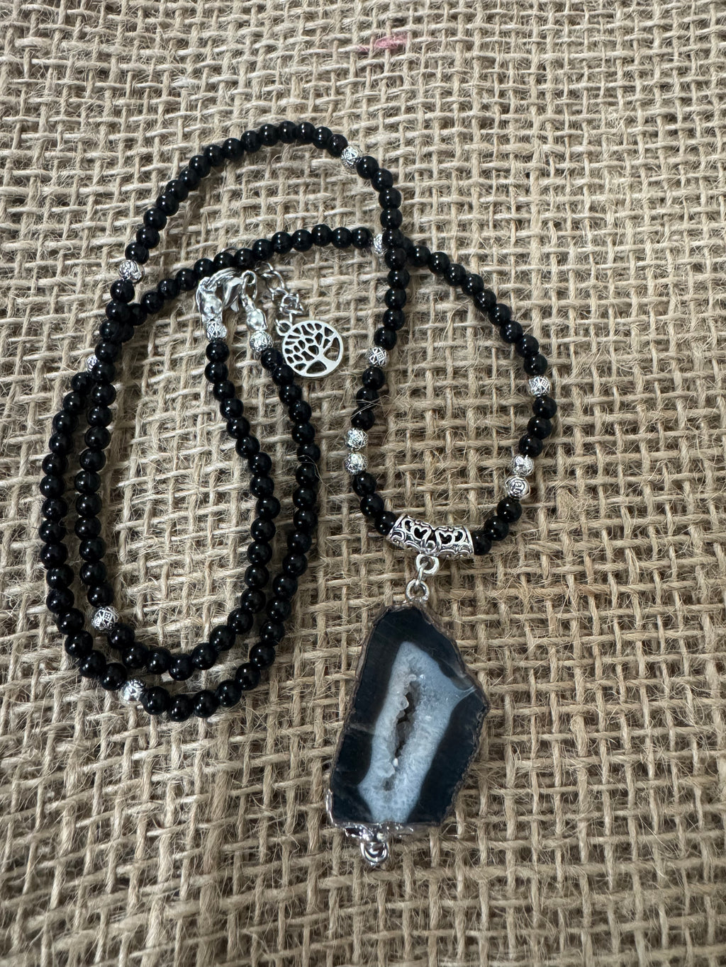 The Black Agate Crystal Pendant Necklace