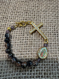 Black and Gold Agate Rosary Bracelet