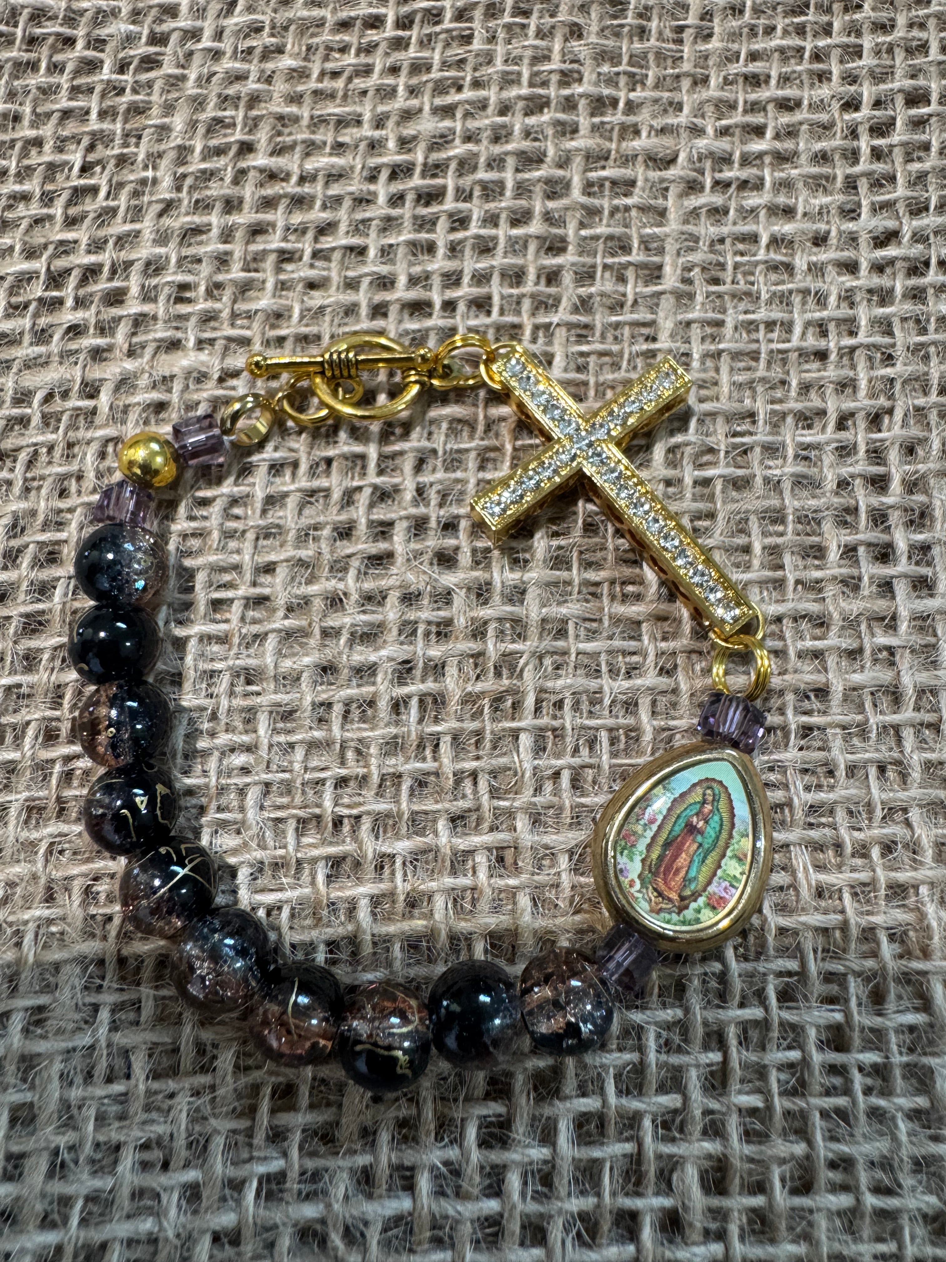 Black and Gold Agate Rosary Bracelet