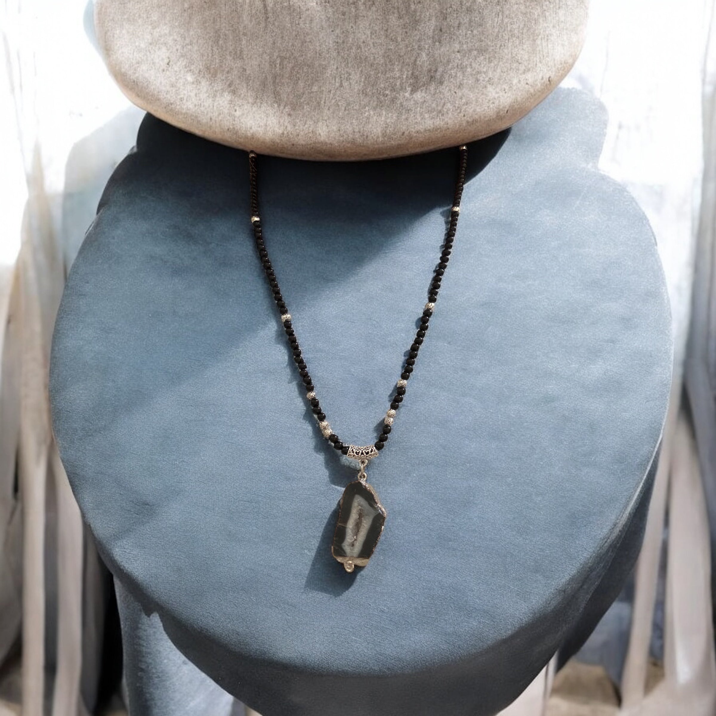 The Black Agate Crystal Pendant Necklace