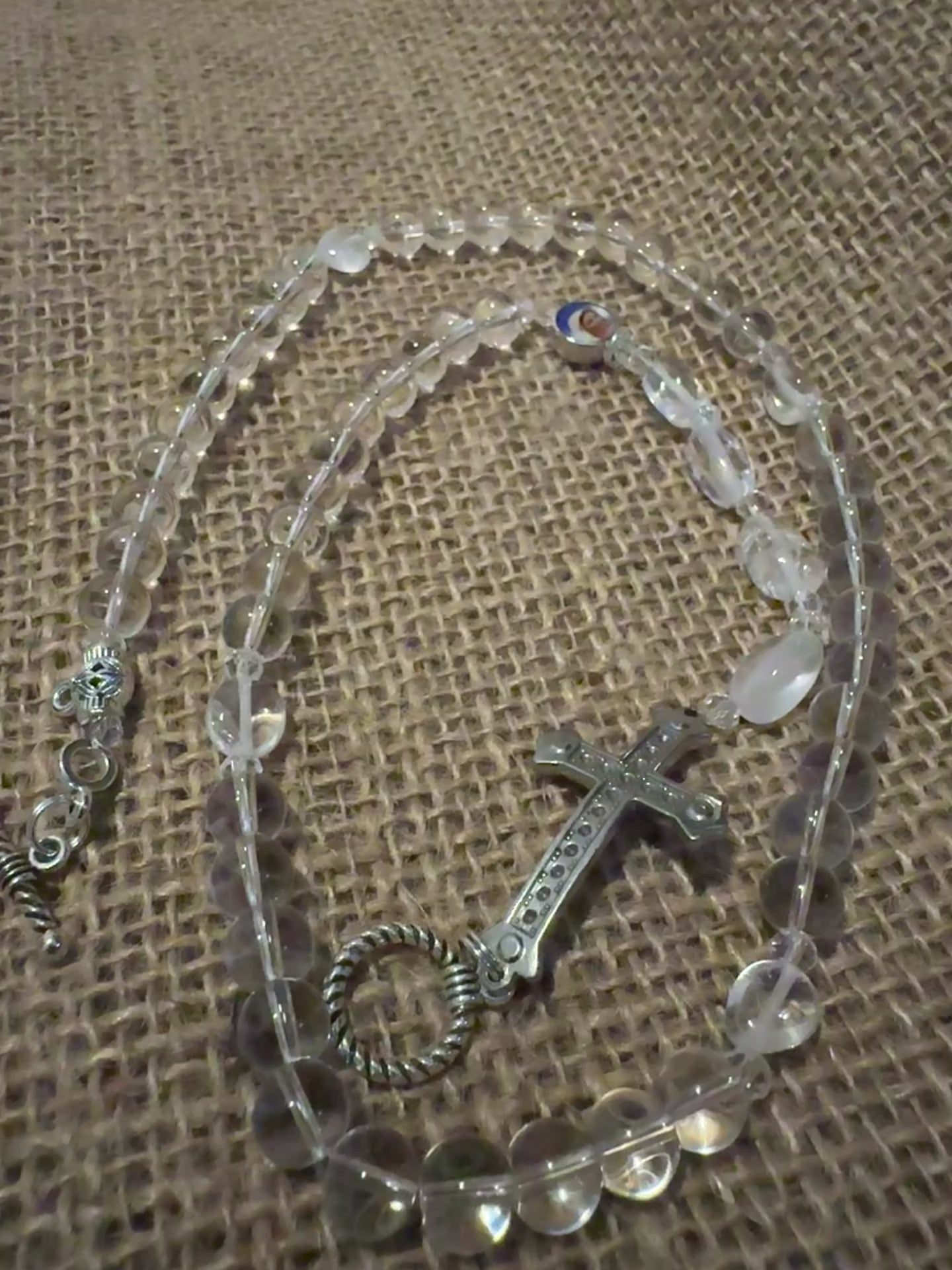 Clear White Crystal Rosary Necklace