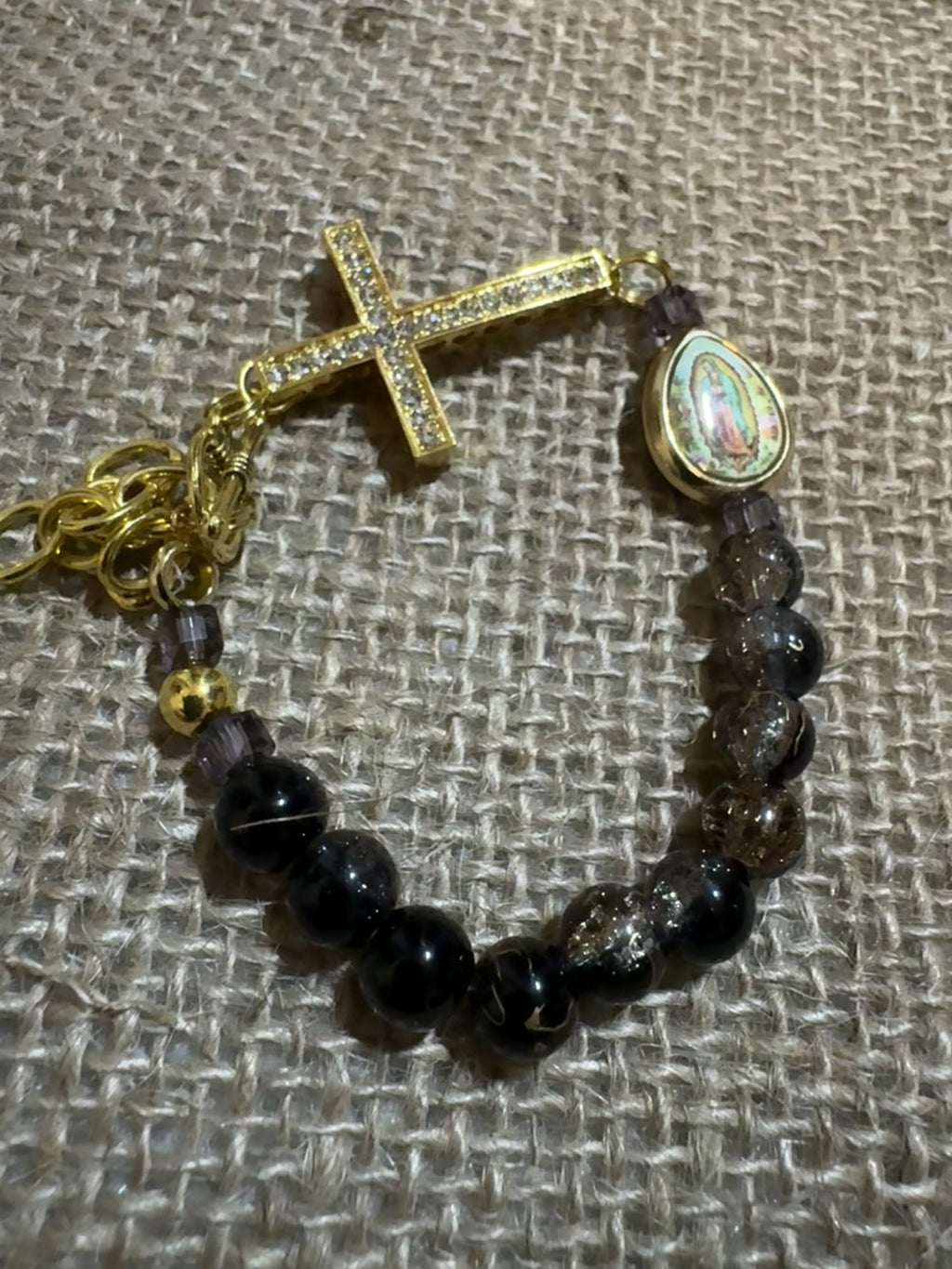 Black and Gold Agate Rosary Bracelet