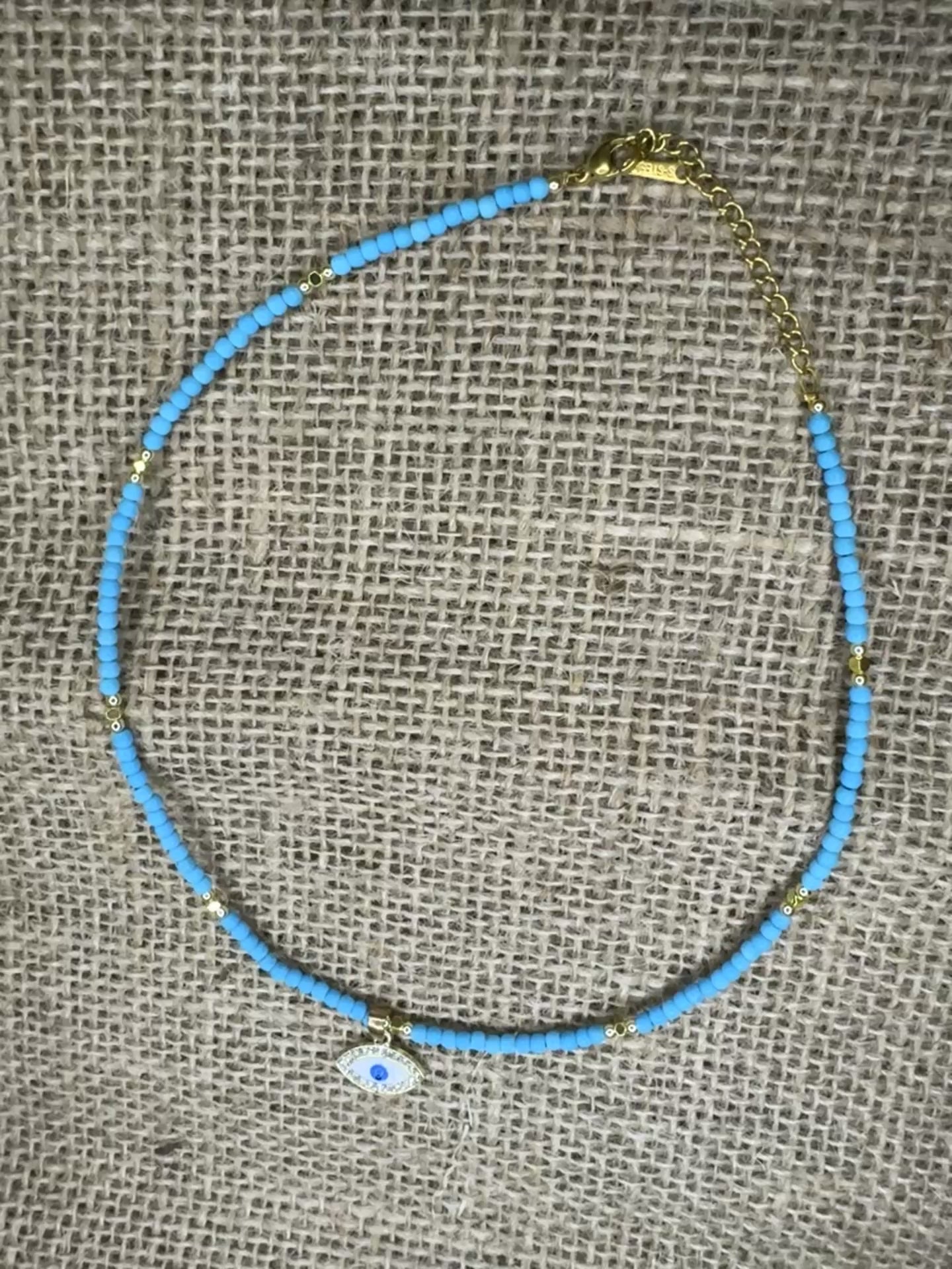 Turquoise Beaded Evil Eye Necklace