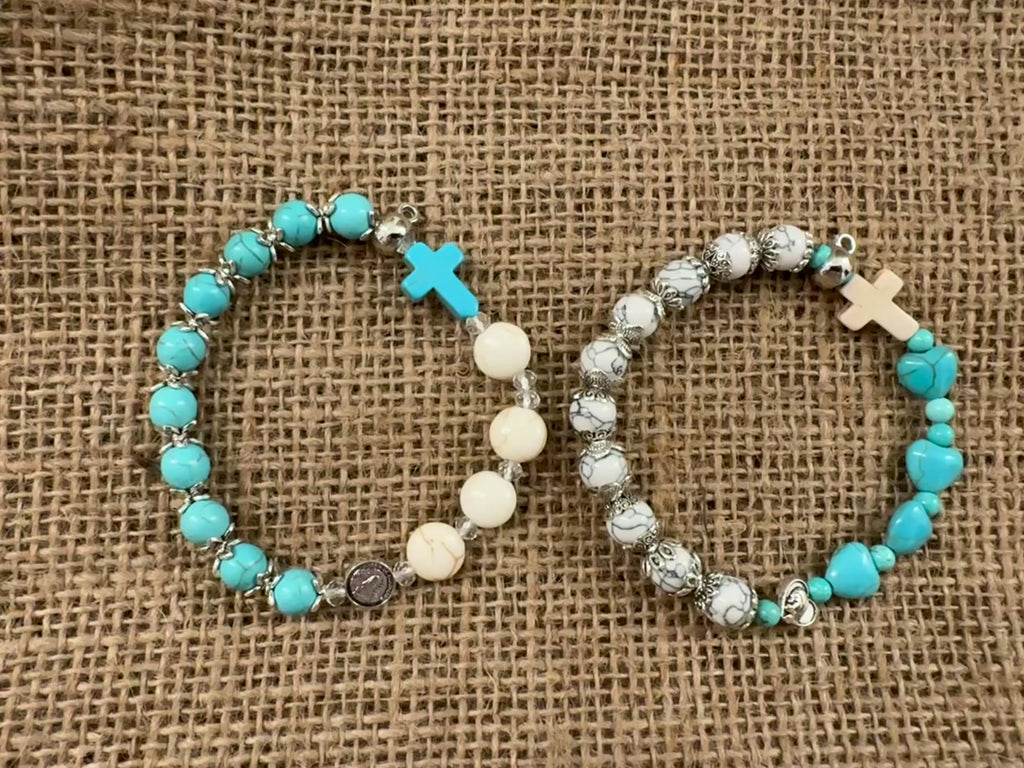 White and Blue Turquoise Rosary Bracelet