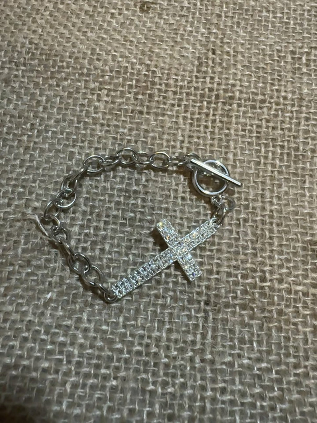 Silver Crystal Cross Bracelet